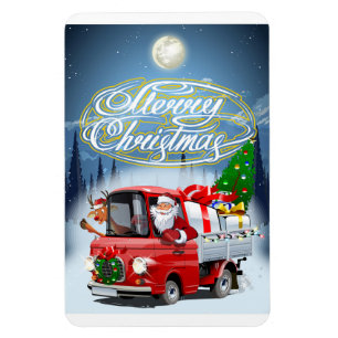 Christmas card with cartoon Santa`s truck Magnet
