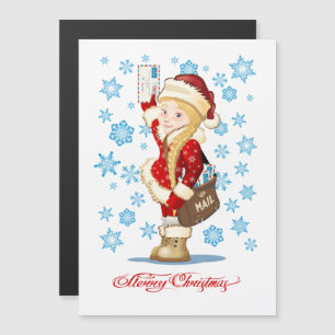 Christmas card with cartoon Snow Maiden - Postman