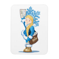 Christmas card with cartoon Snow Maiden - Postman