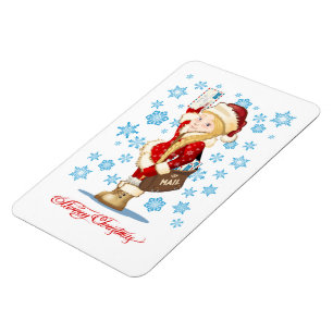 Christmas card with cartoon Snow Maiden - Postman Magnet