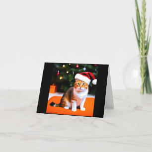 Christmas card with cat wearing Santa hat