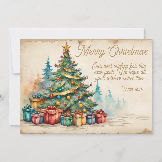 Christmas Card With Decorated Tree and Gifts (Front)