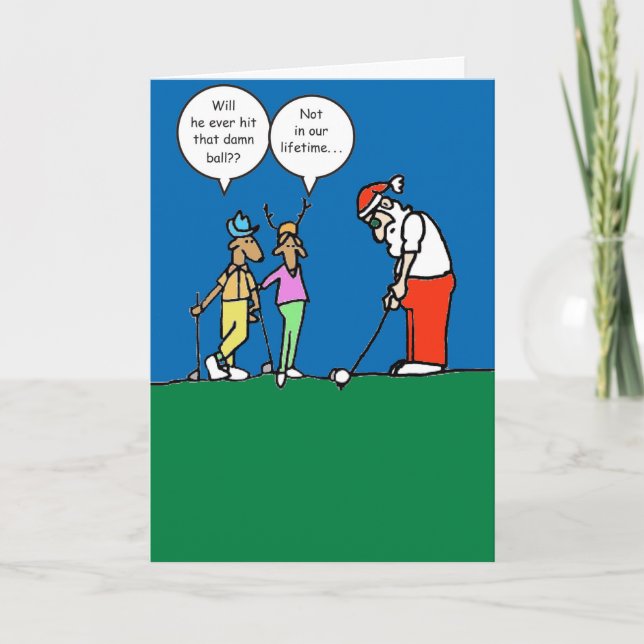 Christmas card with golfing Santa illustration (Front)