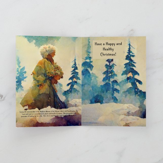 Christmas card with old woman watercolor winter  (Inside)