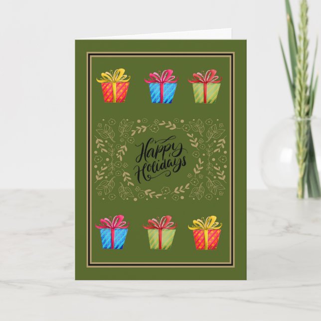 Christmas Card with Presents in Green (Front)