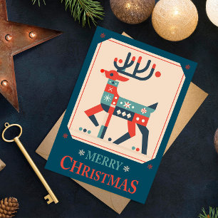 Christmas Card with Reindeer Illustration Design