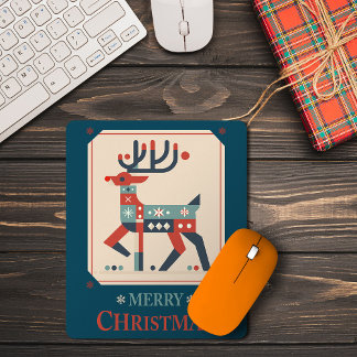 Christmas Card with Reindeer Illustration Design Mouse Pad