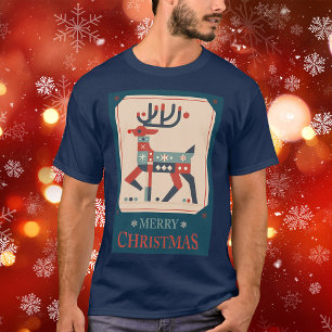 Christmas Card with Reindeer Illustration Design T-Shirt