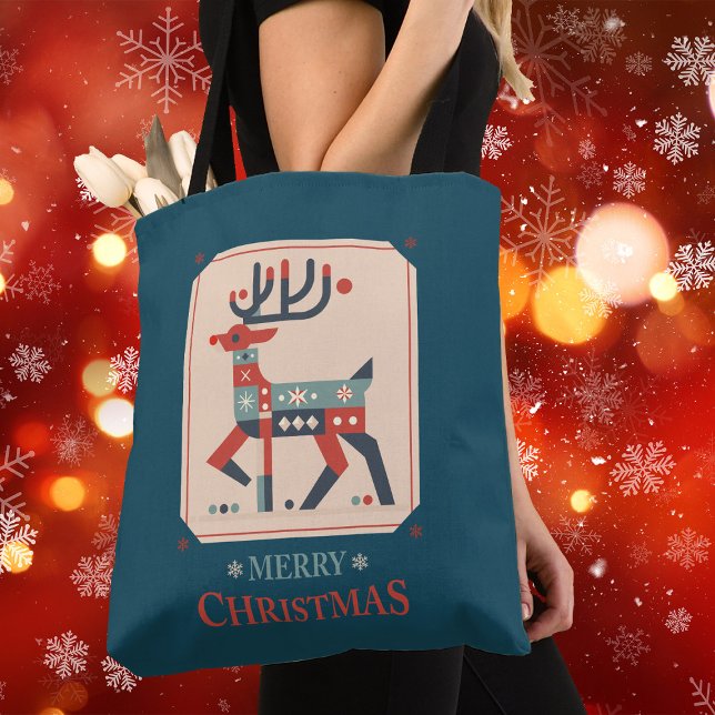 Christmas Card with Reindeer Illustration Design Tote Bag (Creator Uploaded)
