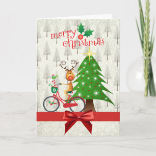 Christmas Card with Reindeer on Bicycle