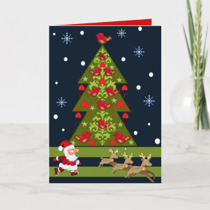 Christmas card with santa and a tree