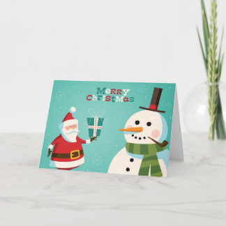 Christmas card with Santa and snowman