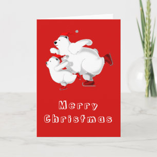 Christmas Card with Skating Bears Family