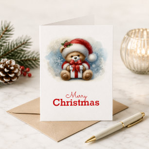 Christmas card with teddy bear and gifts image