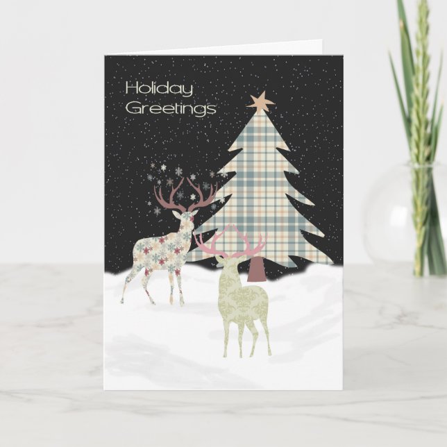Christmas Card with Two Designer Deer & Tree (Front)