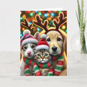 Christmas card with two dogs and a cat