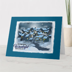 Christmas card with village ready for the Seasons