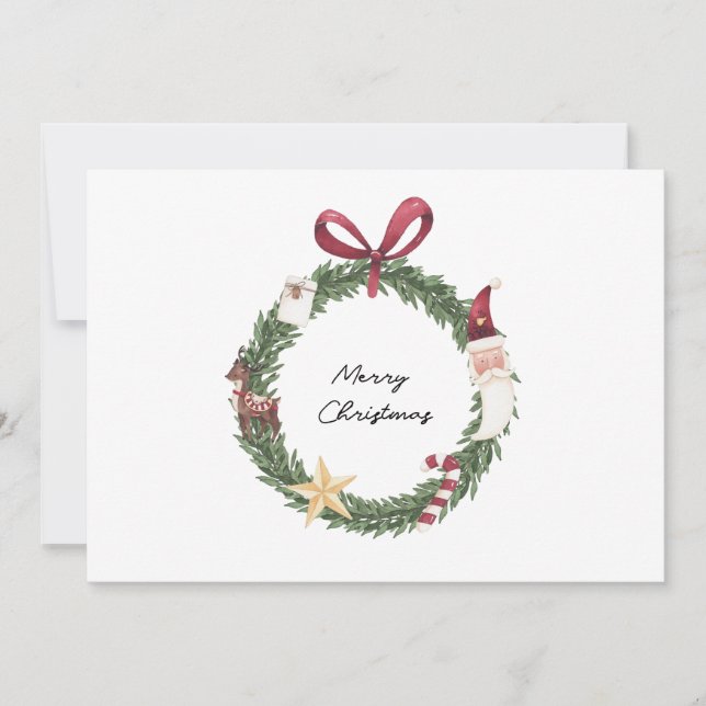 Christmas card with watercolor wreath (Front)