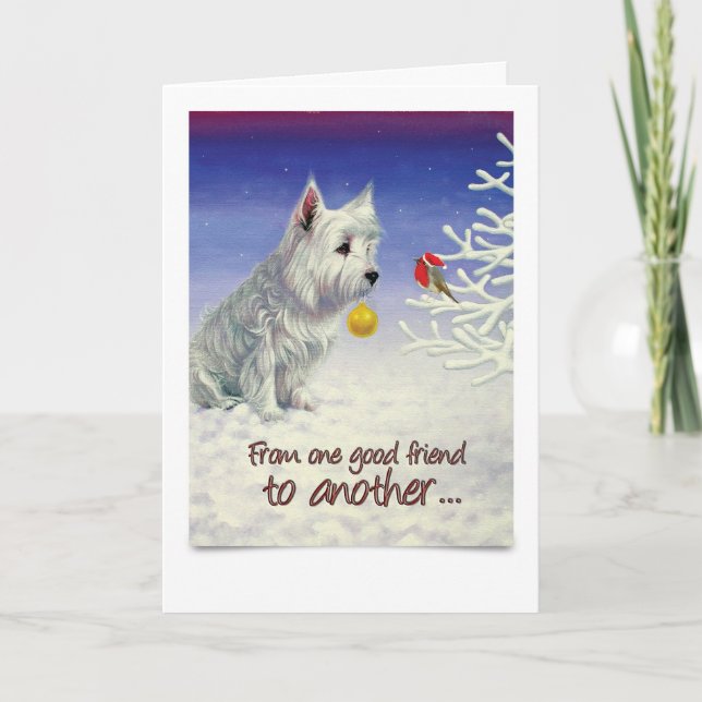Christmas Card with Westie and Robin (Front)