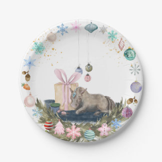 Christmas cardboard with horse picture paper plate
