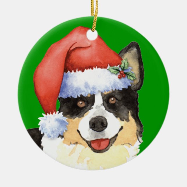 Christmas Cardigan Welsh Corgi Ceramic Tree Decoration (Front)
