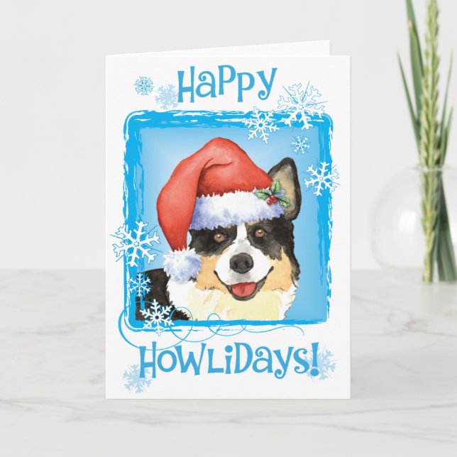 Christmas Cardigan Welsh Corgi Holiday Card (Front)