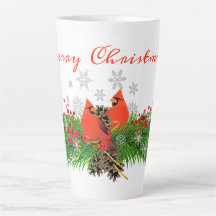 Christmas Cardinal and Greenery Latte Mug
