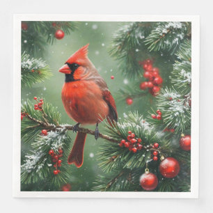 Christmas Cardinal and Pine Needles Napkin