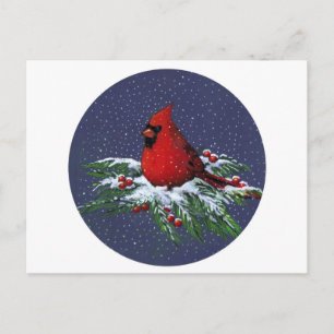 CHRISTMAS: CARDINAL: BIRD: ART HOLIDAY POSTCARD