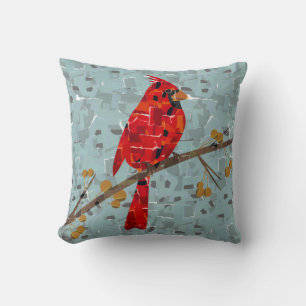 Christmas Cardinal bird collage Cushion