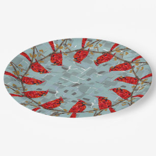 Christmas Cardinal bird collage Paper Plate