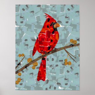 Christmas Cardinal bird collage Poster