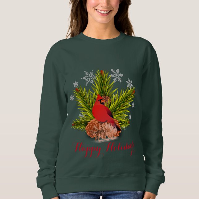 Christmas Cardinal Bird Holiday T-Shirt Sweatshirt (Front)