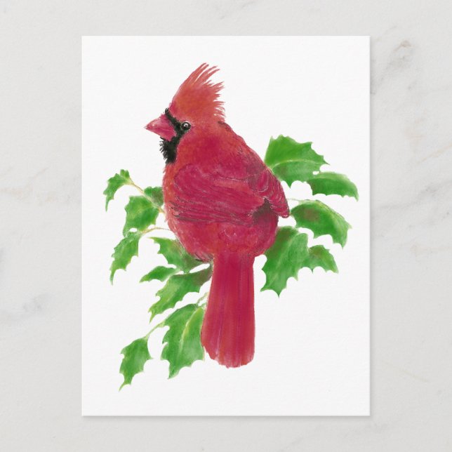Christmas Cardinal Bird Nature Wildlife,Watercolor Holiday Postcard (Front)