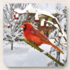 Christmas,  Cardinal Bird, Snow, Cork Coaster