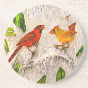Christmas Cardinal birds Coaster