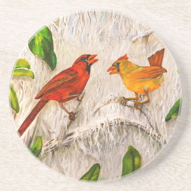 Christmas Cardinal birds Coaster (Front)