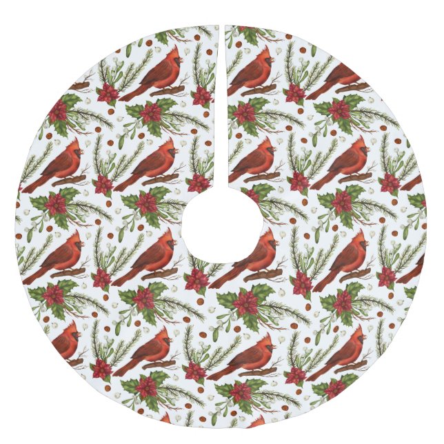 Christmas Cardinal Brushed Polyester Tree Skirt (Front)