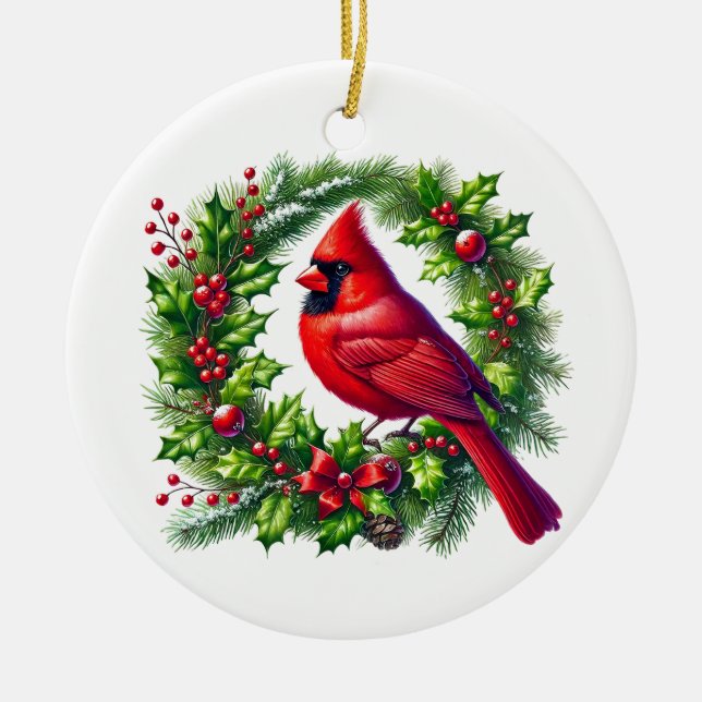 Christmas Cardinal Ceramic Tree Decoration (Front)