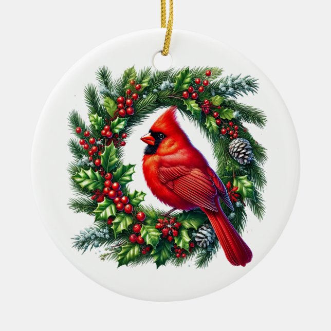 Christmas Cardinal Ceramic Tree Decoration (Front)