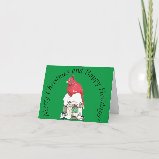 Christmas Cardinal Designed Folded Card (Front)