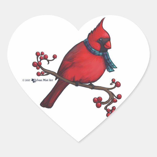 Christmas Cardinal Heart Sticker (Front)