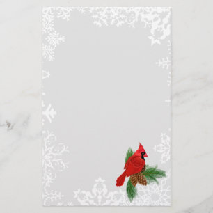 Christmas cardinal Holiday snowflake stationery