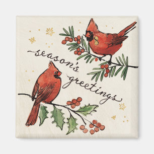 Christmas Cardinal Lovebirds Magnet