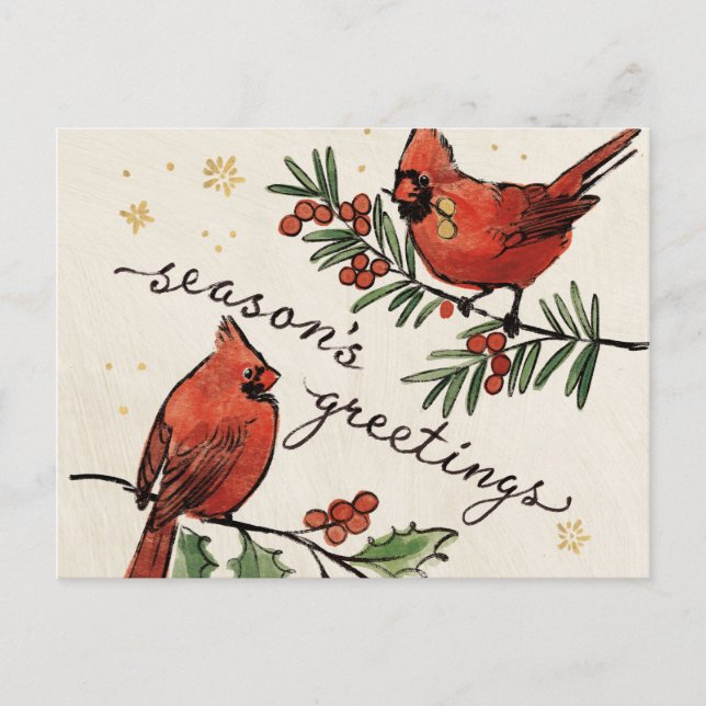 Christmas Cardinal Lovebirds Postcard (Front)
