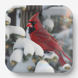 Christmas Cardinal Paper Plate