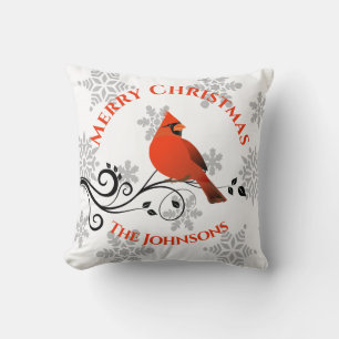 Christmas Cardinal Red Bird Cushion