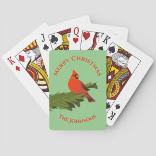 Christmas Cardinal Red Bird Green Playing Cards