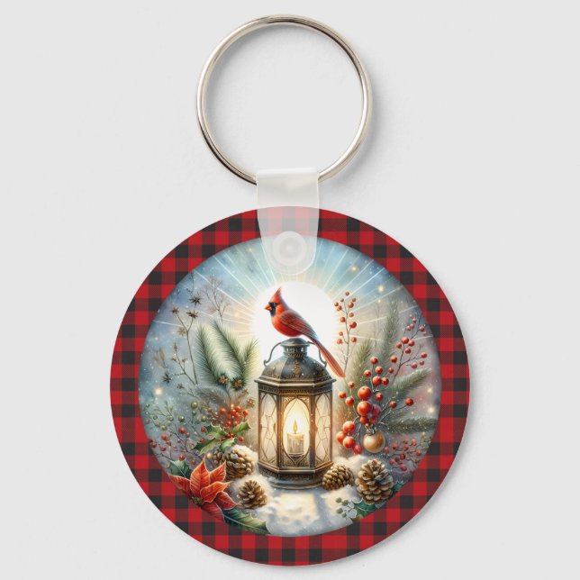 Christmas Cardinal Remember Loved one Lantern Key Ring (Front)