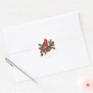 Christmas Cardinal Round Sticker